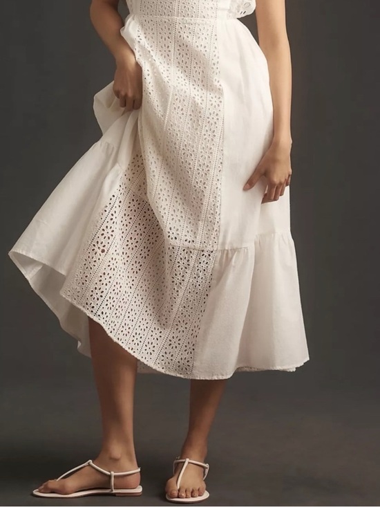 ANTHROPOLOGIE English Factory White Eyelet Midi Dress Size Large Summer NWT - Picture 4 of 7